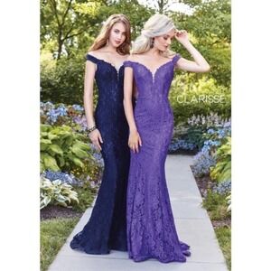 Clarisse 4801 Purple Lace Mermaid Prom Maxi Dress Size 10 Off-The-Shoulder